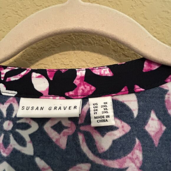 Susan Graver Jersey Tunic Top Size 1X FloralAbstract Liquid Knit Stretchy - Picture 7 of 8